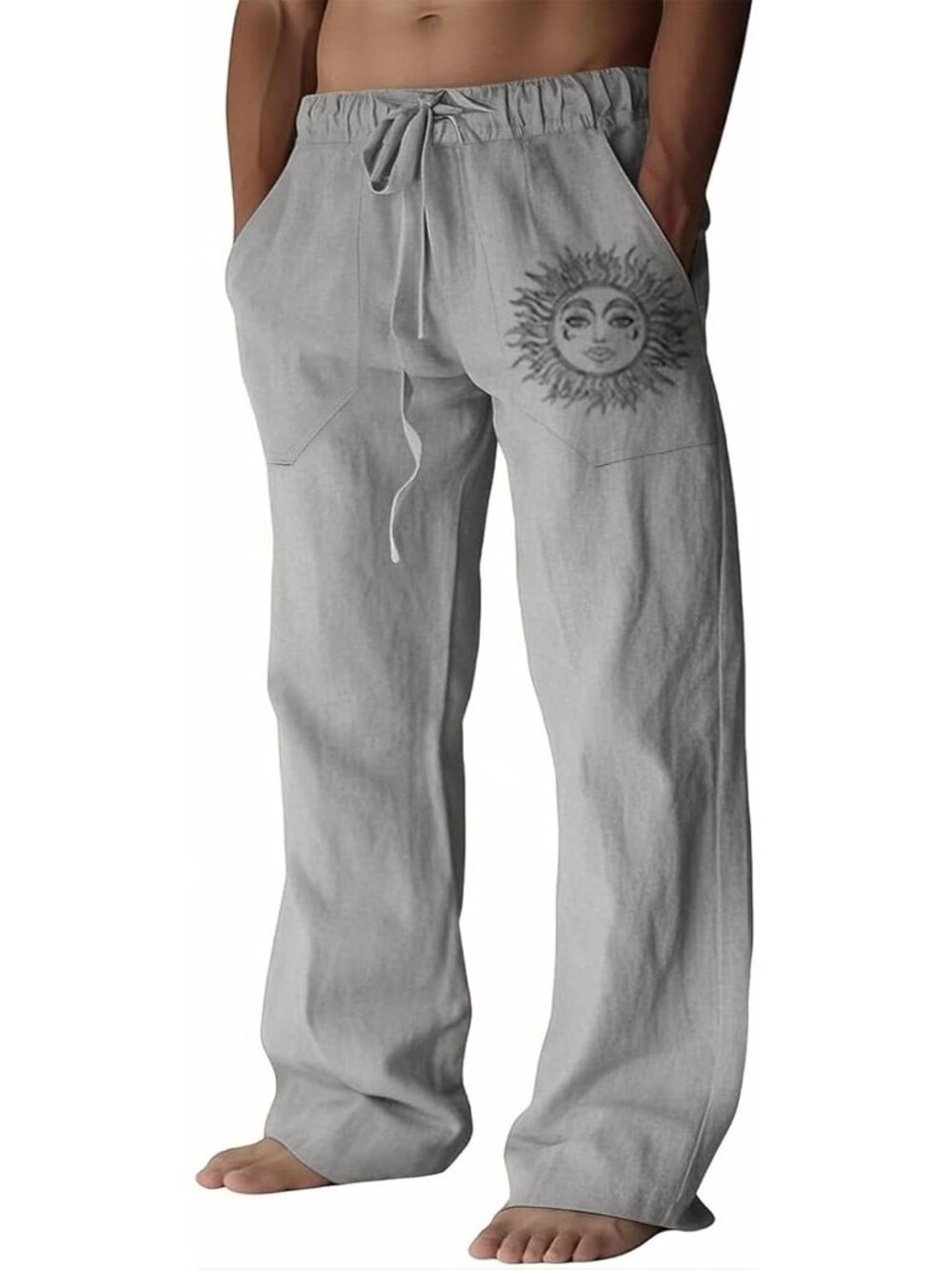 Cotton Linen Pants Men Summer Beach Pants Loose Fit